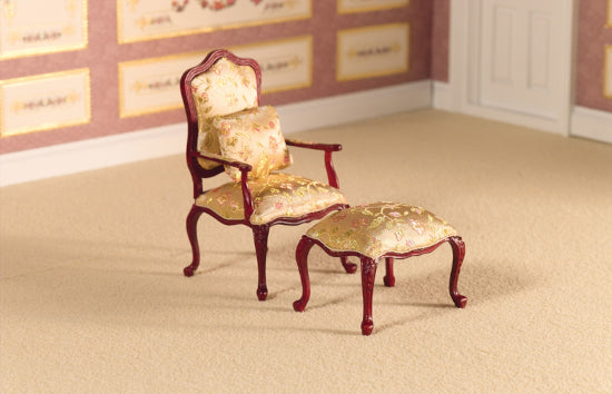 2423 Finely Carved Armchair & Stool  1:12th Scale
