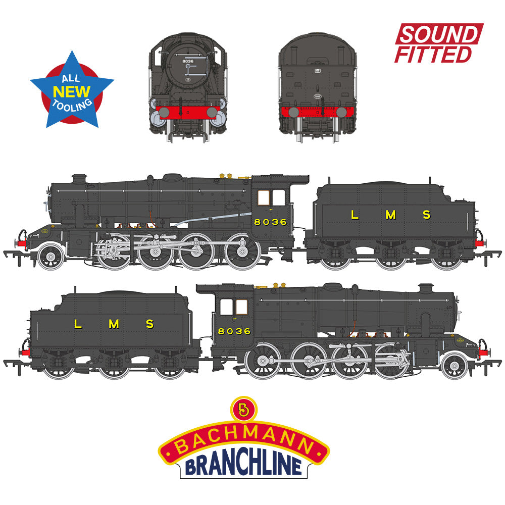 35-225SF - Bachmann - OO - LMS 8F with Riveted Tender 8036 LMS Black