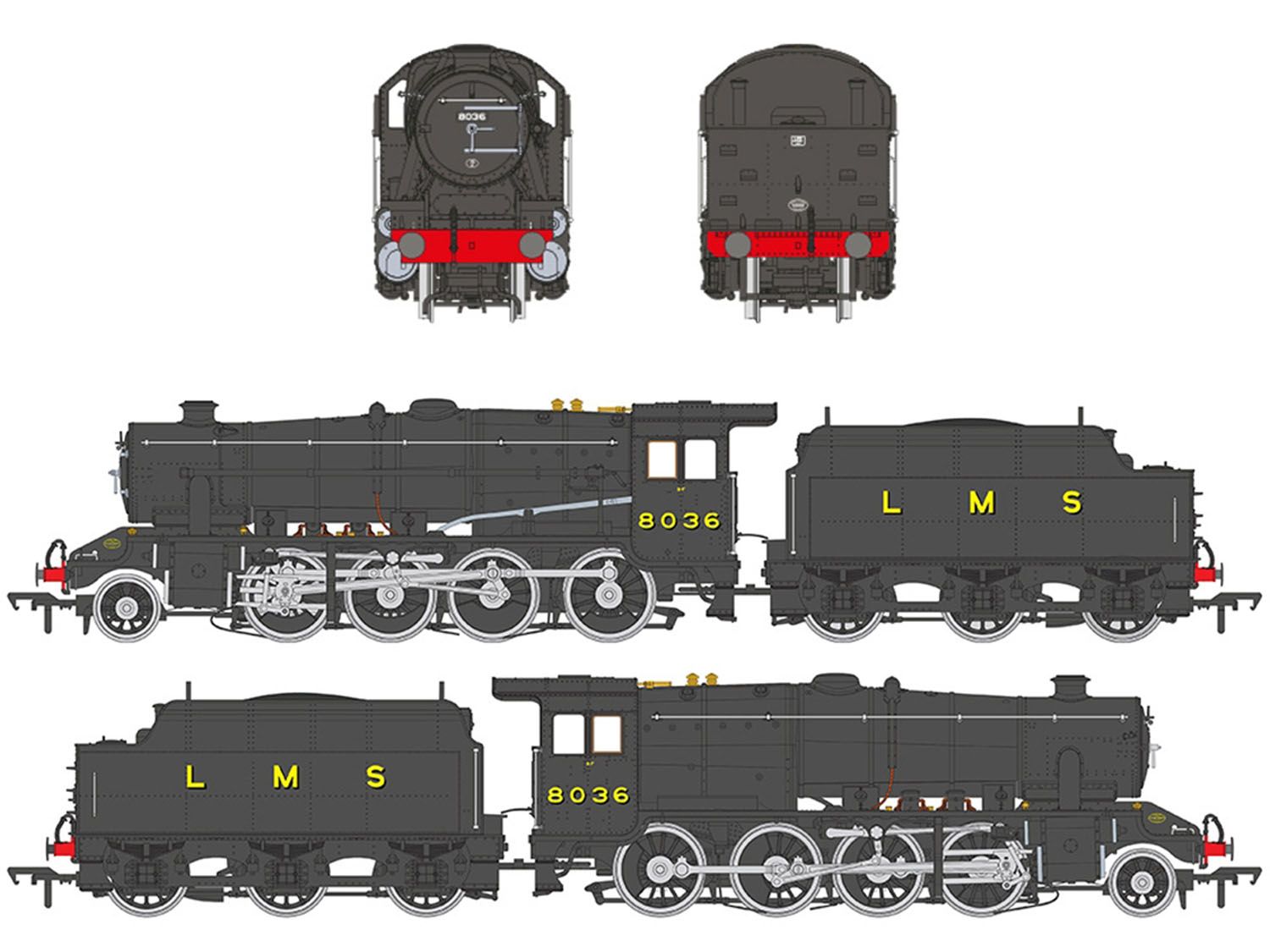 35-225SFX - Bachmann - OO - LMS 8F with Riveted Tender 8036 LMS Black
