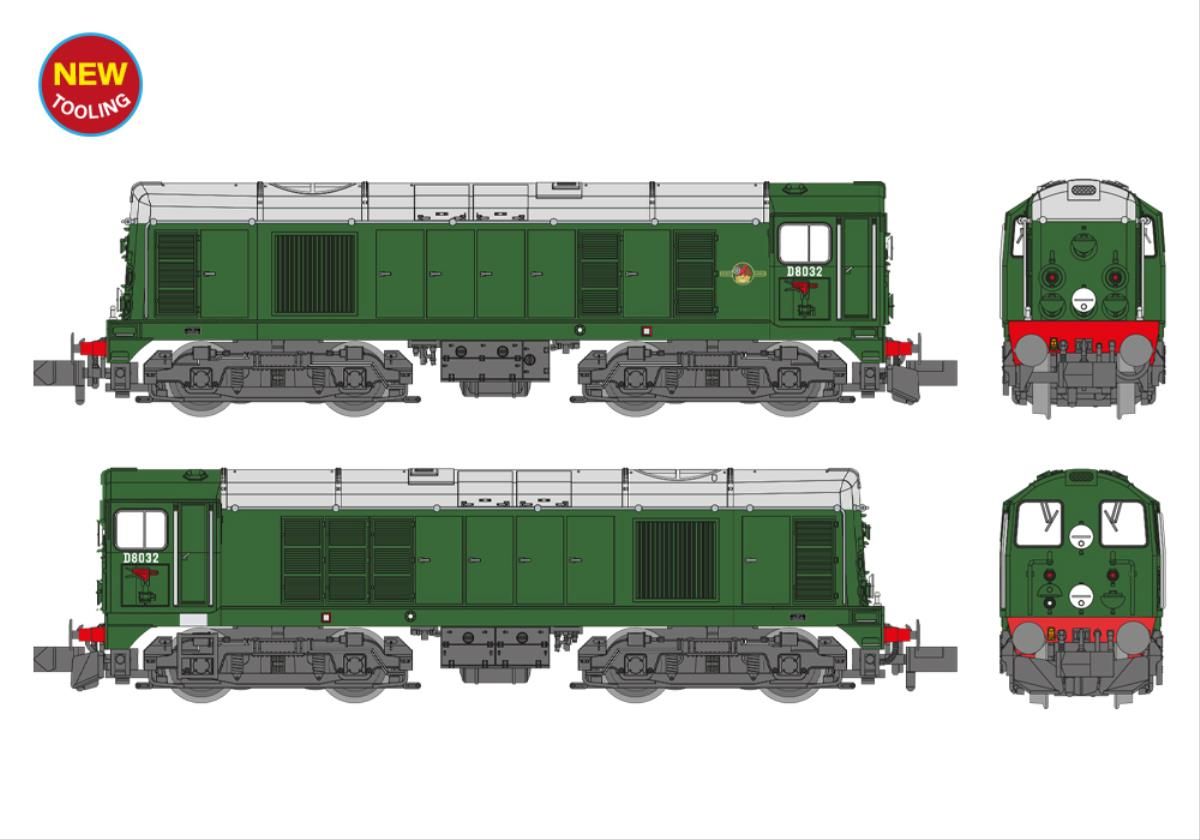371-030ASF - Graham Farish - N - Class 20/0 Disc Headcode & Tablet Catcher D8032 BR Green (Late Crest)