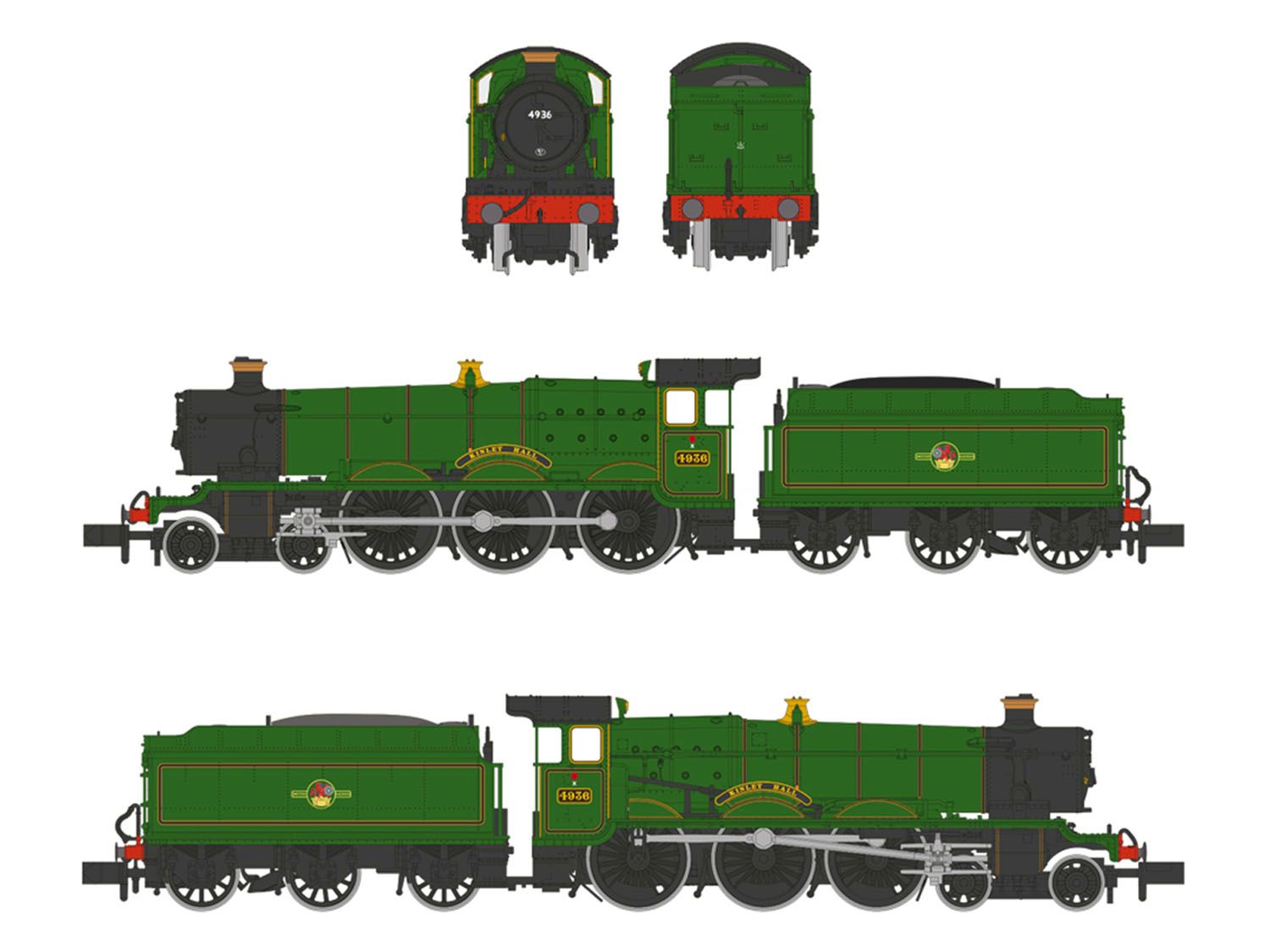 372-011 - Graham Farish - N - GWR 49XX 'Hall' 4936 'Kinlet Hall' BR Lined Green (Late Crest)	N