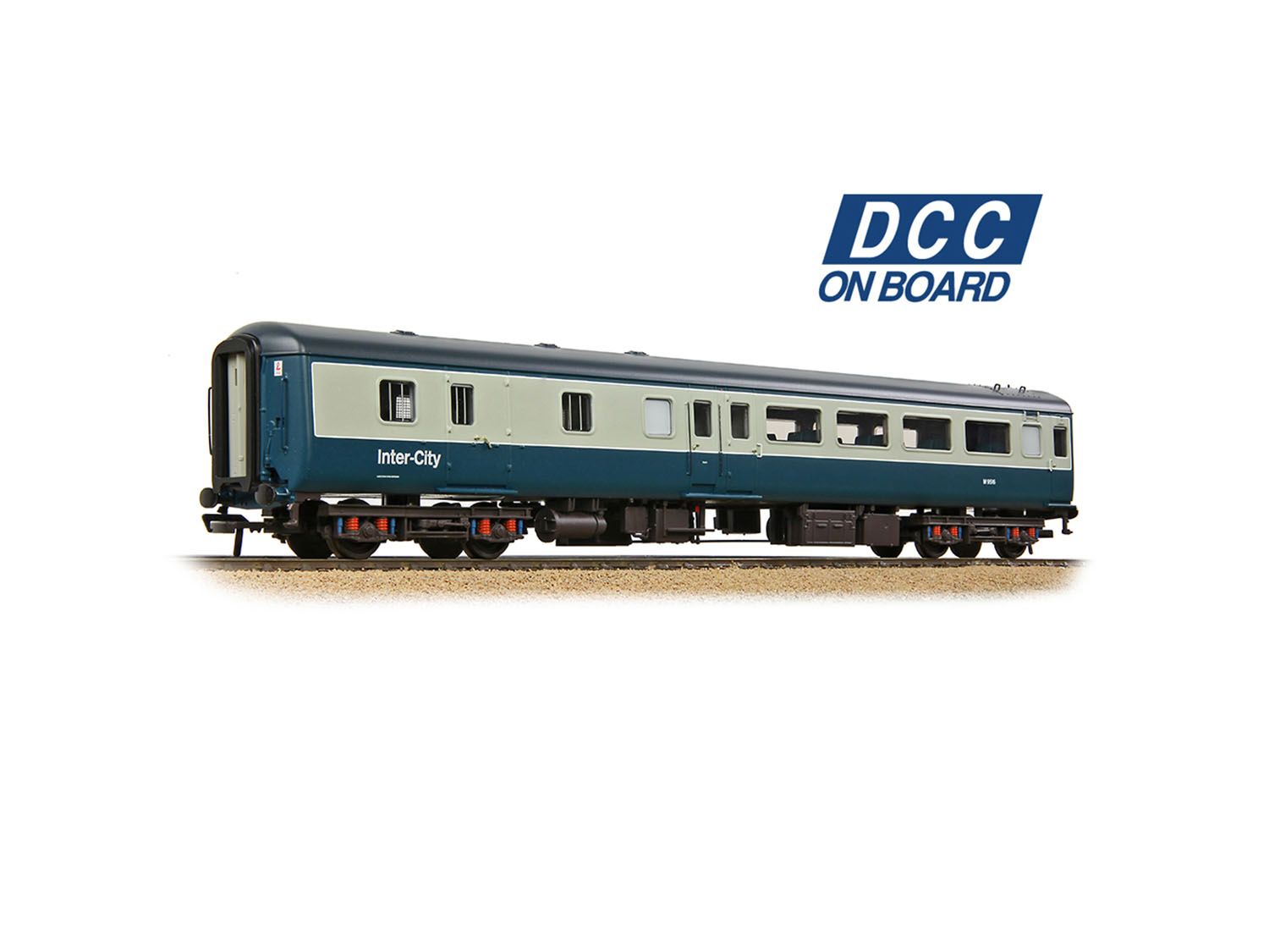 Model Inter-City train car with 'DCC ON BOARD' logo on a white background