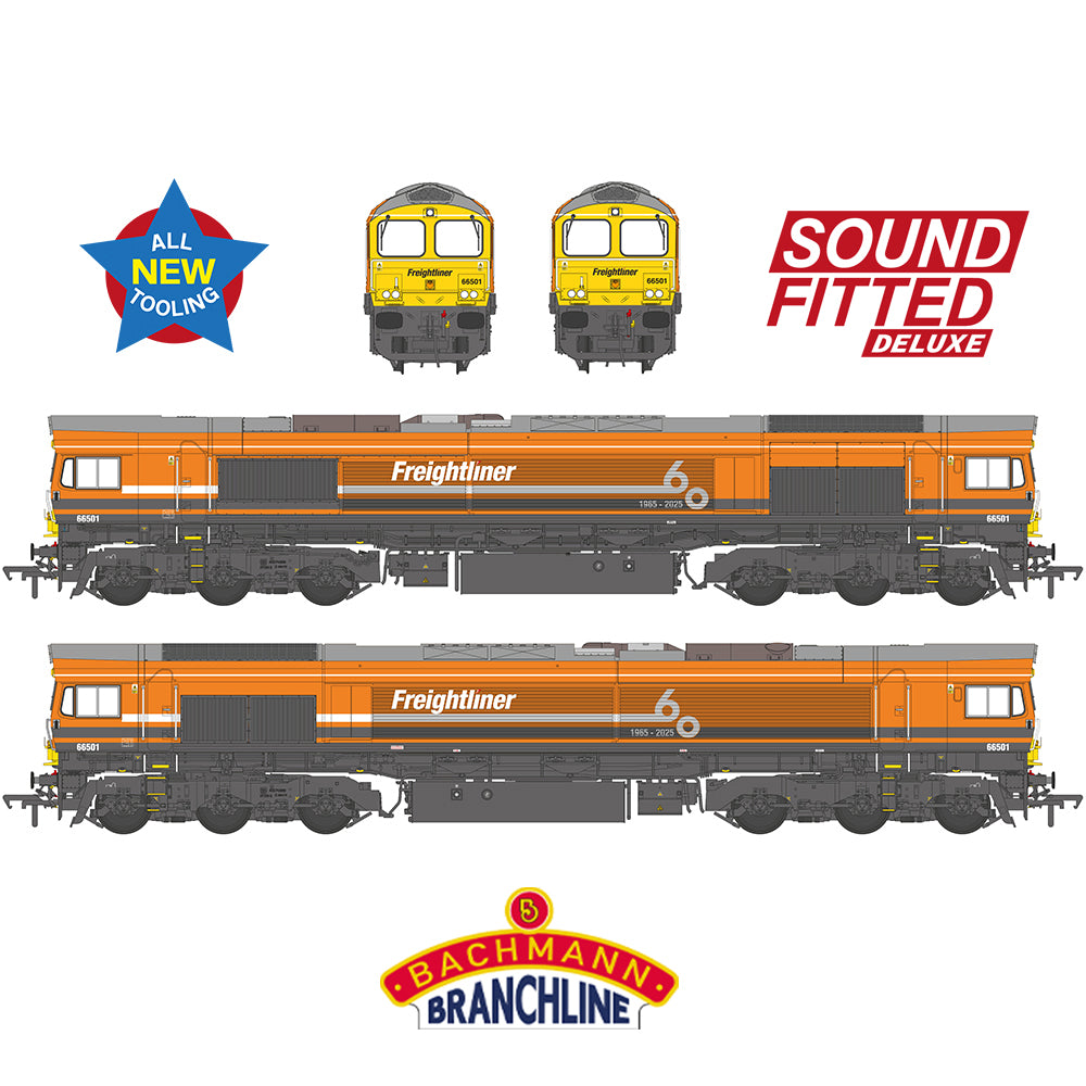 50-011SFX - Bachmann - OO - Class 66/5 66501 Freightliner 60 1965-2025 Freightliner Orange OO