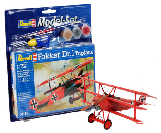 Revell Model Set 64116 Fokker DR.1 Triplane (includes cement and paint) 1:72
