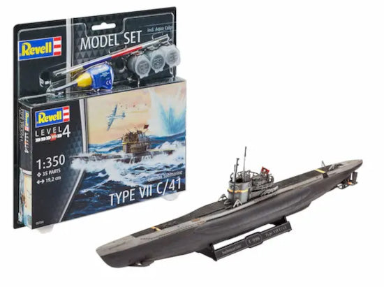 Revell Model Set 65154 German Submarine T.VII 1:350 (includes cement and paint)