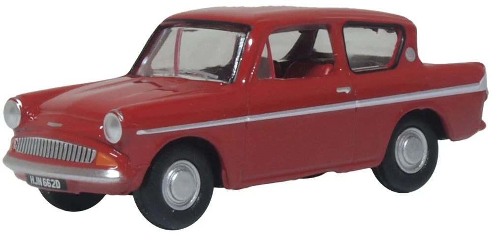 76105012 - Oxford Diecast - Ford Anglia Monaco Red - 1:76 Scale