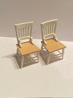 9291 Set of Two White and Pine Kitchen Chairs  1:12th Scale