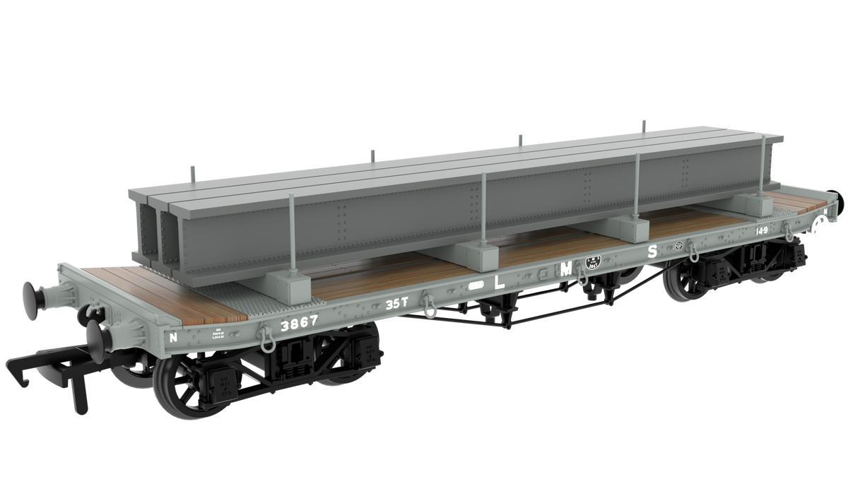 985013 - Rapido - OO - WD 35T Rectank No.3867 - LMS Grey (Girder Load on Bolsters)