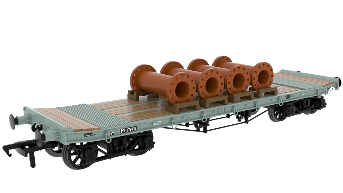985014 - Rapido - OO - WD 35T Rectank No.M279133 - BR Grey (Pipe Load)