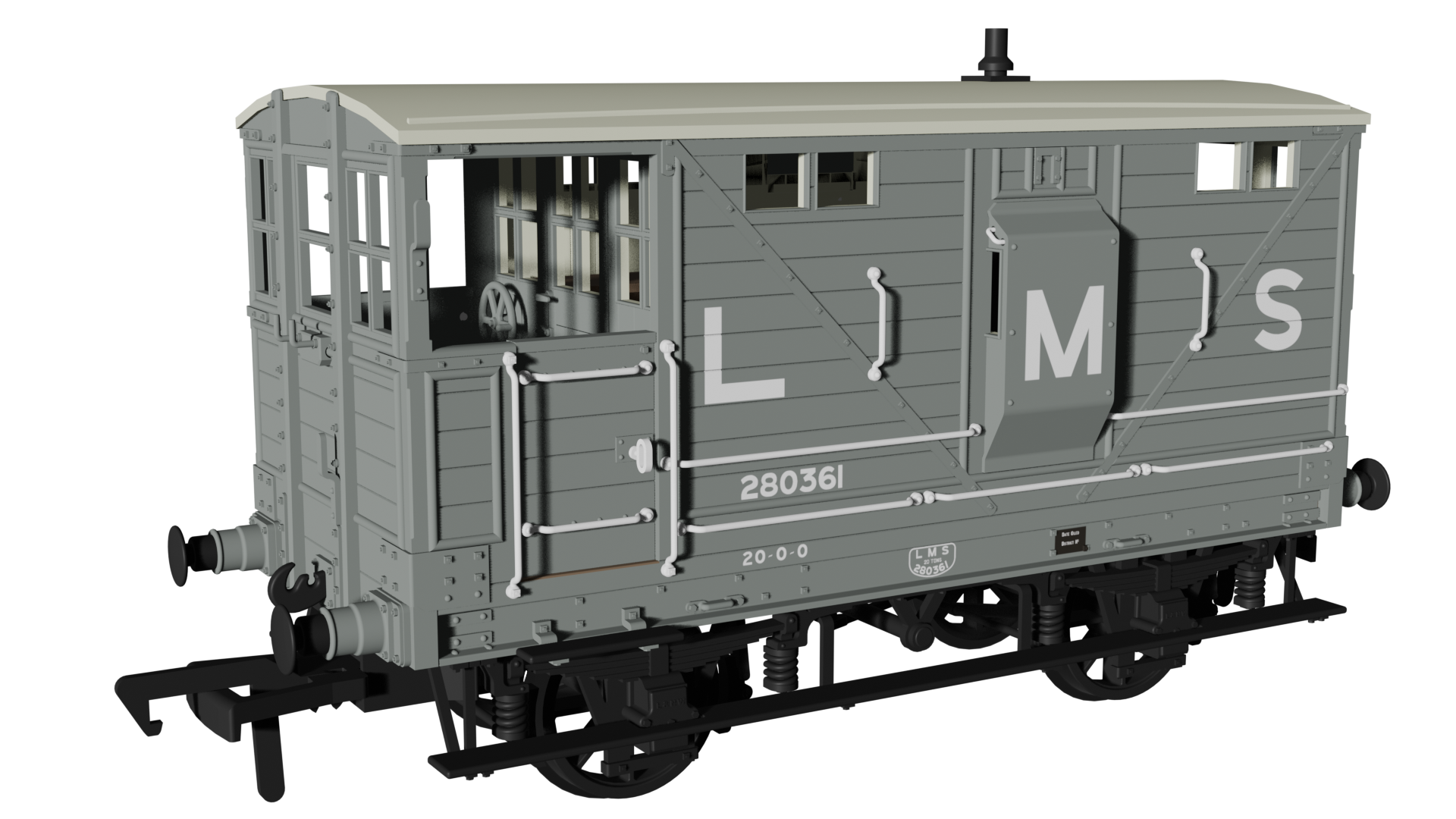 987004 - Rapido - OO - LNWR D17b Brake - LMS (pre-36) No.280361