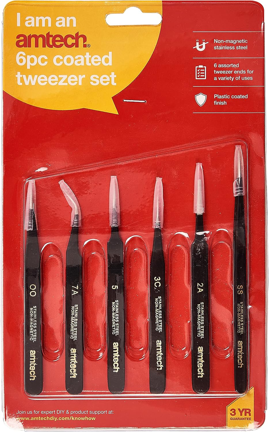 6 Piece Coated Tweezer Set