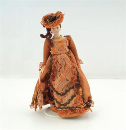 DP092D Porcelain Doll in Russet Victorian Dress  1:12th Scale