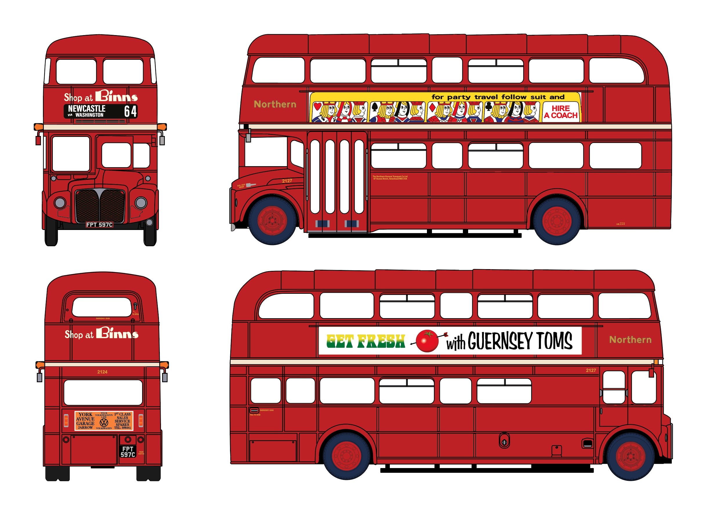 EFE Road - E42604 - OO - AEC Routemaster Northern FTP597C (2127) Service 64 Newcastle