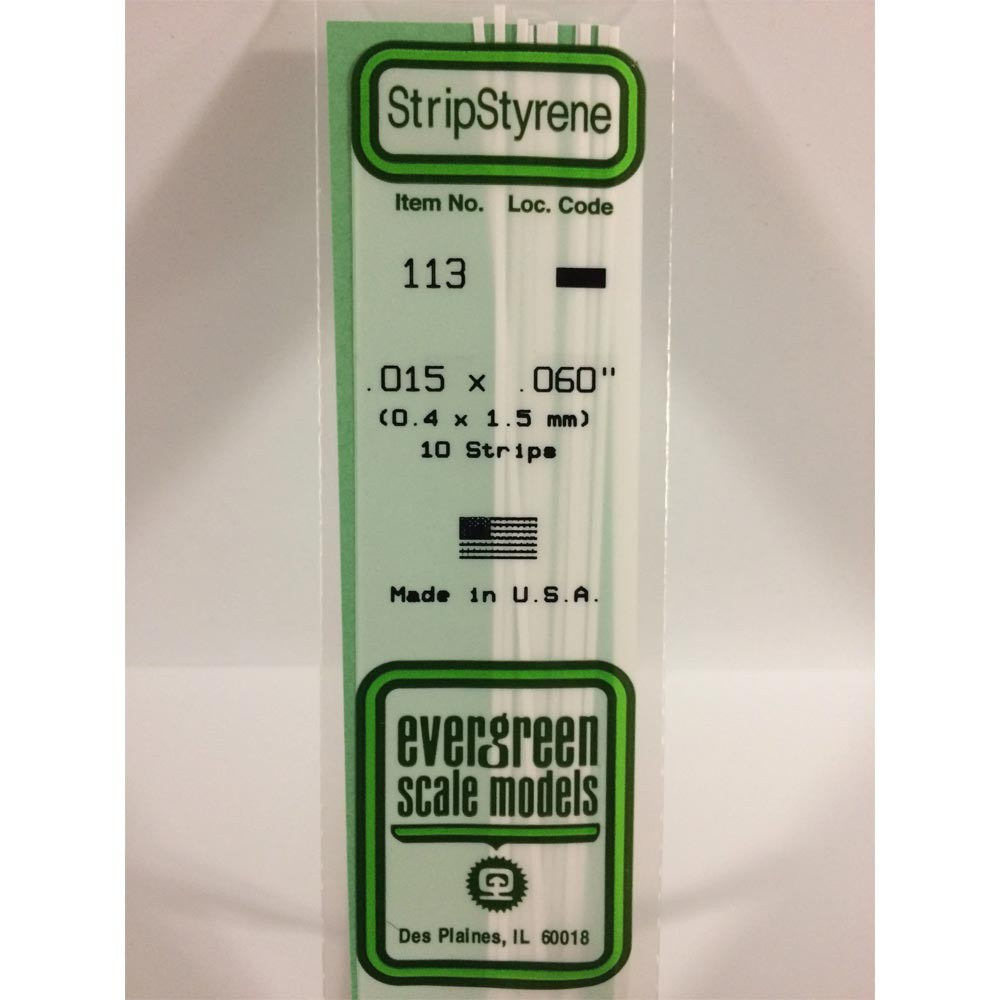 EG113 - Evergreen Scale Models - Strips 0.38 mm x 1.5 mm (10pk)