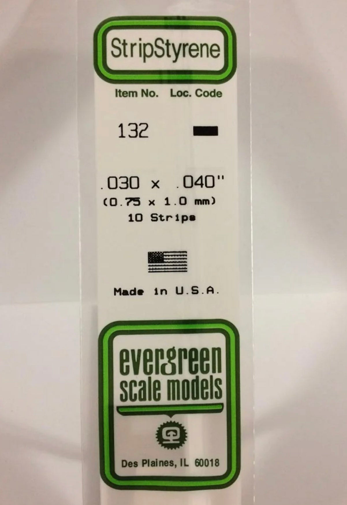 EG132 - Evergreen Scale Models - Strips 0.75 mm x 1.0 mm (10pk)