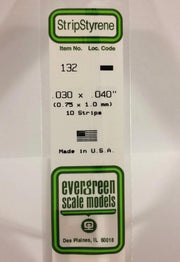 EG132 - Evergreen Scale Models - Strips 0.75 mm x 1.0 mm (10pk)