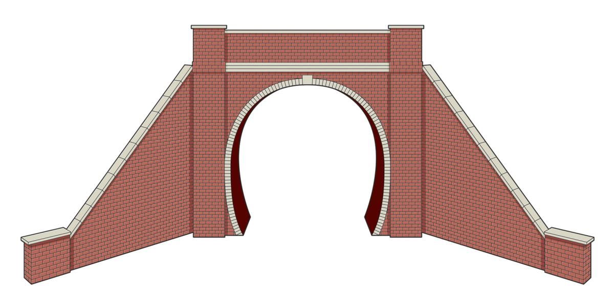 LK12171 - PECO Lineside - TT:120 - Tunnel Portal with Wing Walls, Brick, Single Track