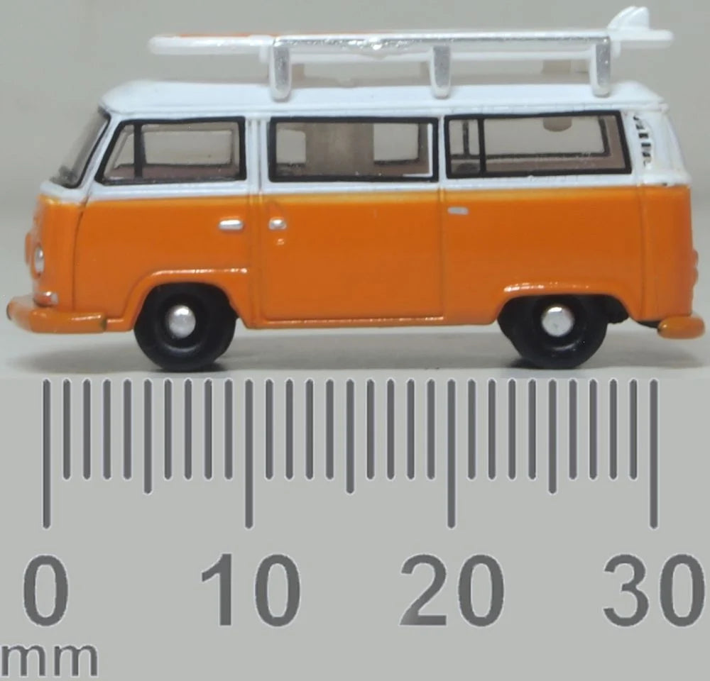 NVW022 - Oxford Diecast - VW T2 Bay Window Bus/Surfboards Signal Orange/White - 1:148 Scale