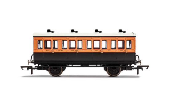 Hornby R40107 LSWR, 4 Wheel Coach, 1ST Class, Fitted Lights, 123