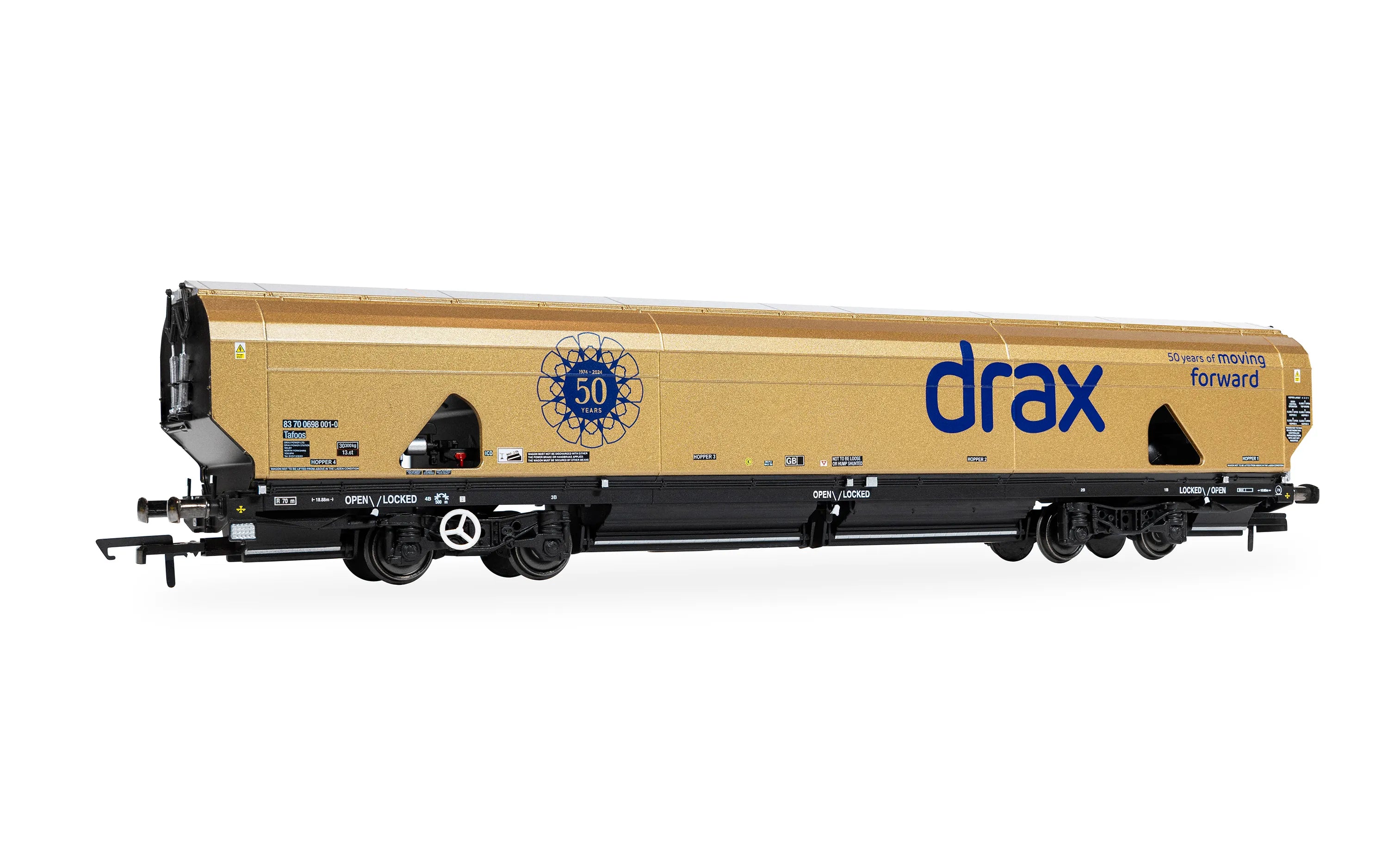 R60322 - Hornby - OO - Drax Biomass Gold 50th Anniversary Wagon