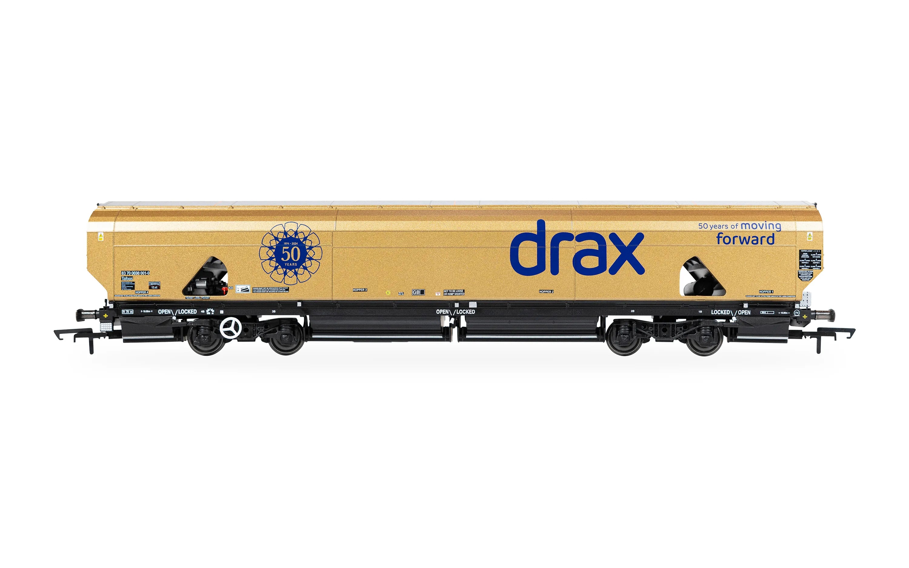 R60322 - Hornby - OO - Drax Biomass Gold 50th Anniversary Wagon