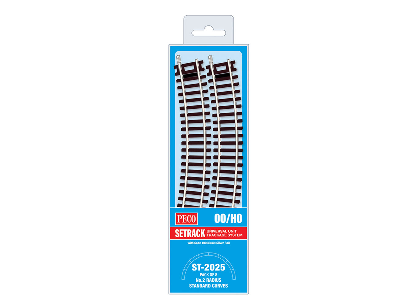 Peco Setrack model railway track ST2025 packaging on a white background