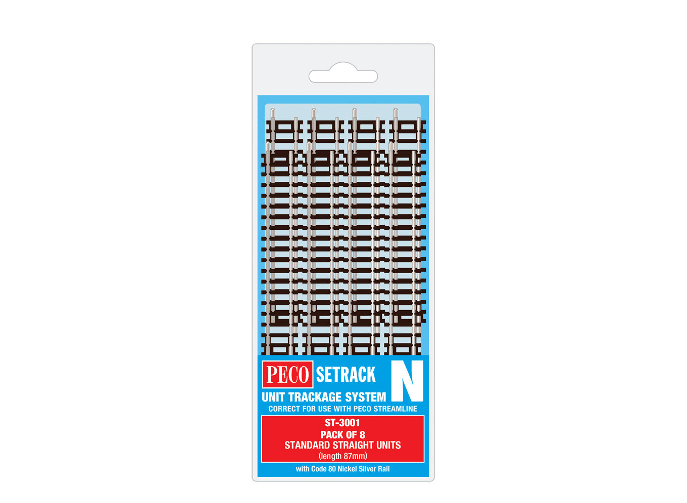 ST3001 - PECO Setrack - N - Code 80 -  Standard Straight Mulitpack (8)