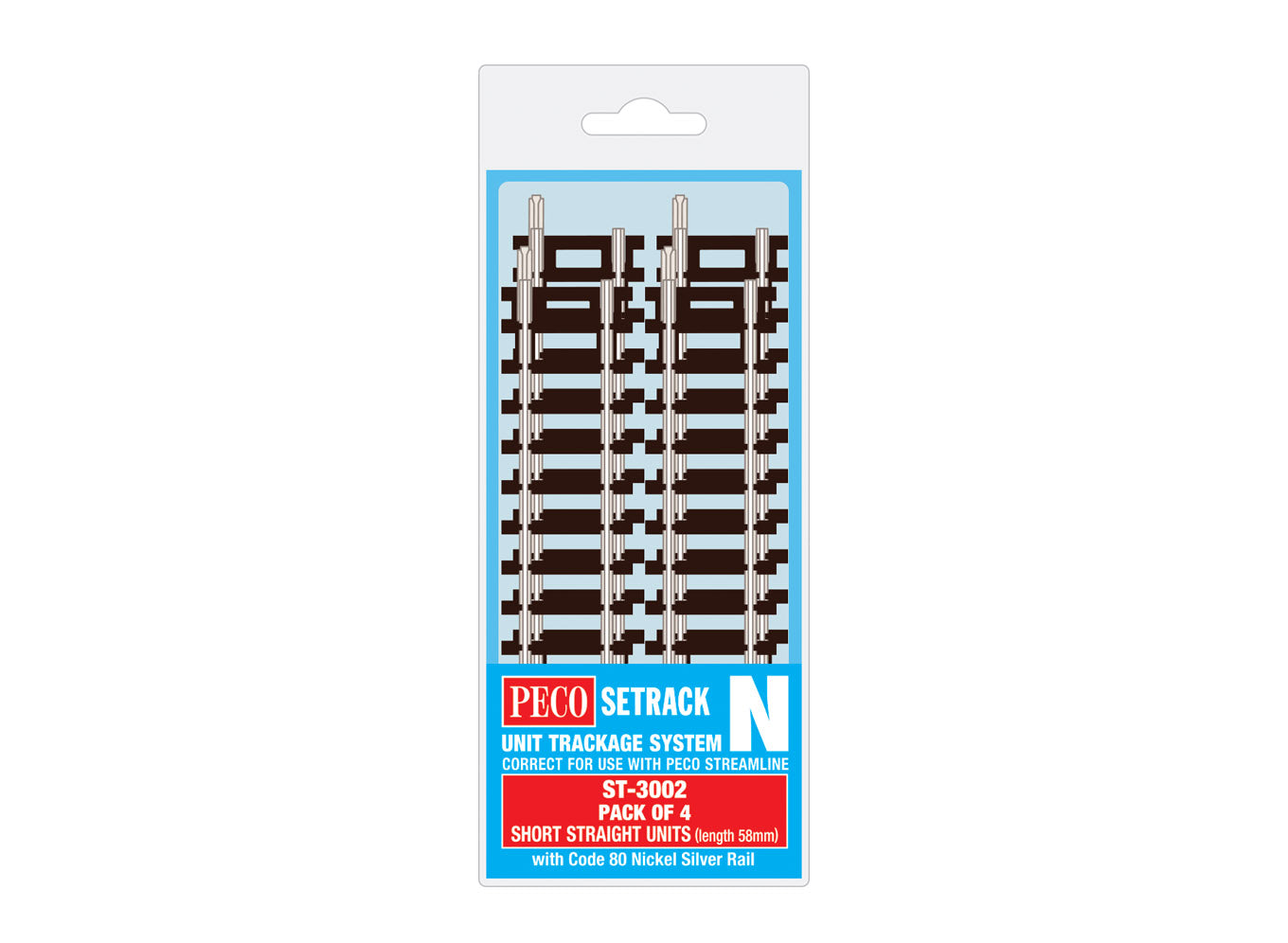 ST3002 - PECO Setrack - N - Code 80 - Short Straight Mulitipack (4)