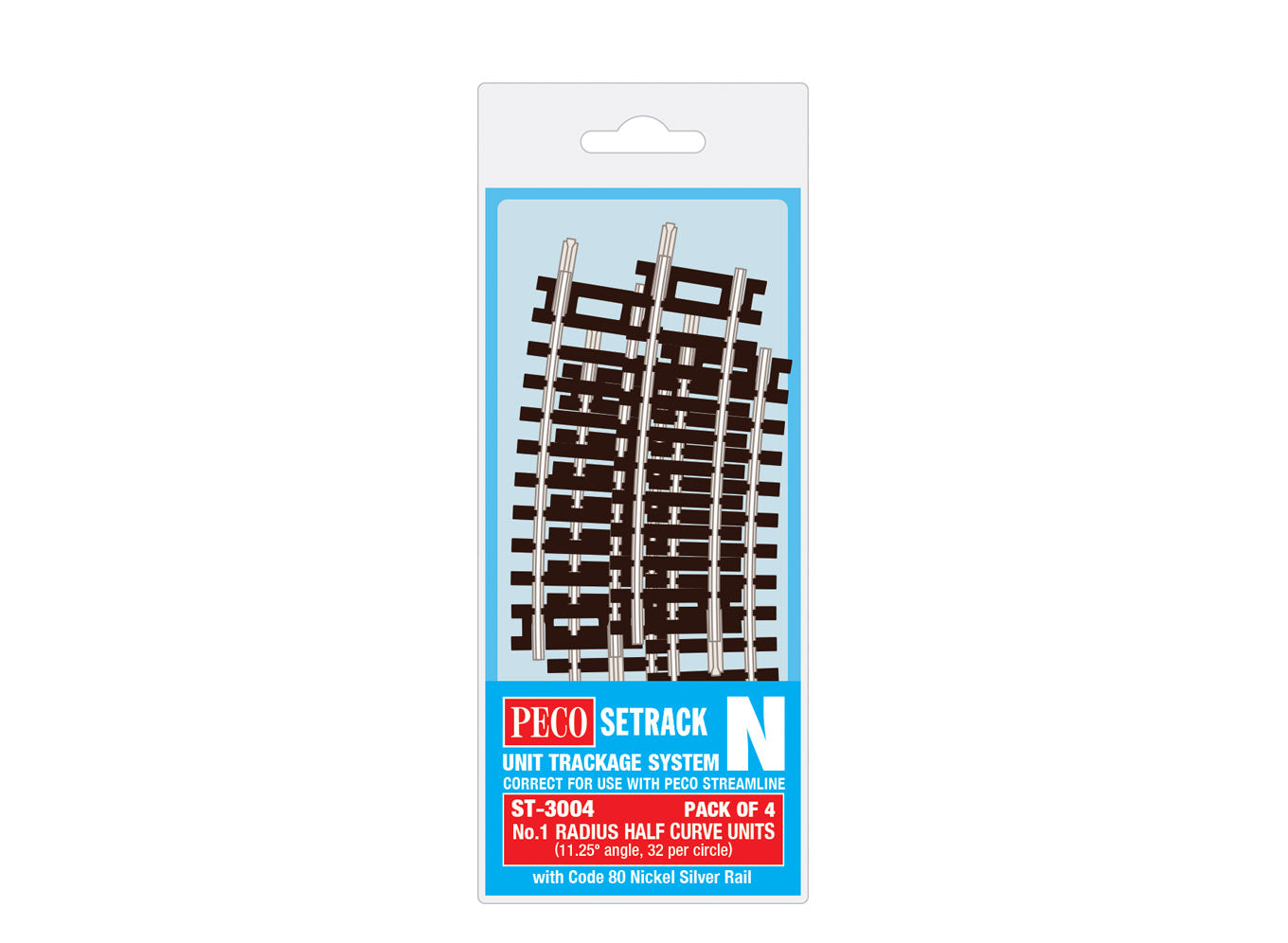ST3004 - PECO Setrack - N - Code 80 - No.1 Radius Half Curve Multipack (4)