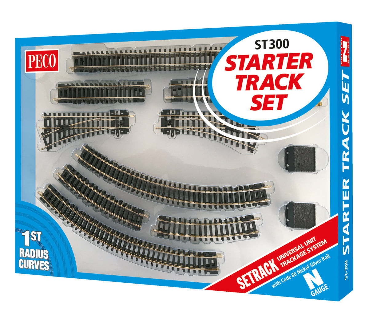 ST300 - PECO Setrack - N - Code 80 - Starter Track Set with 1st Radius Curves