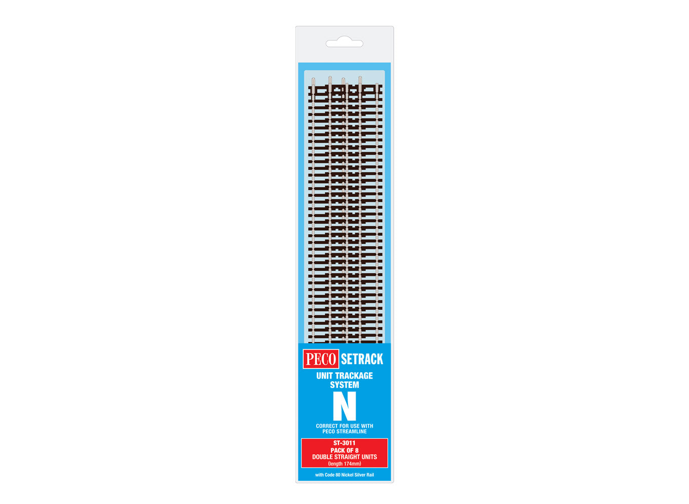 ST3011 - PECO Setrack - N - Code 80 - Double Straight Multipack (8)