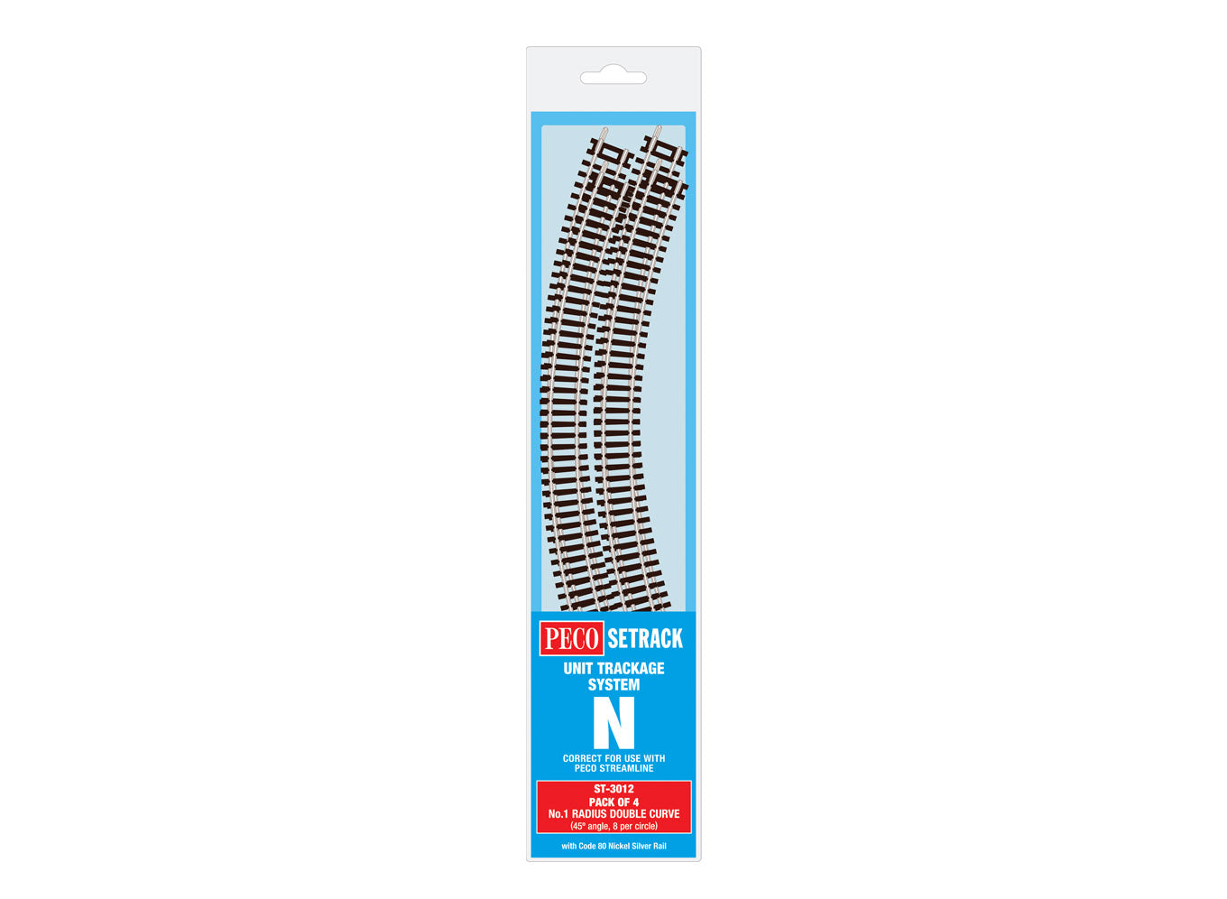 ST3012 - PECO Setrack - N - Code 80 - No.1 Radius Double Curve Multipack (4)