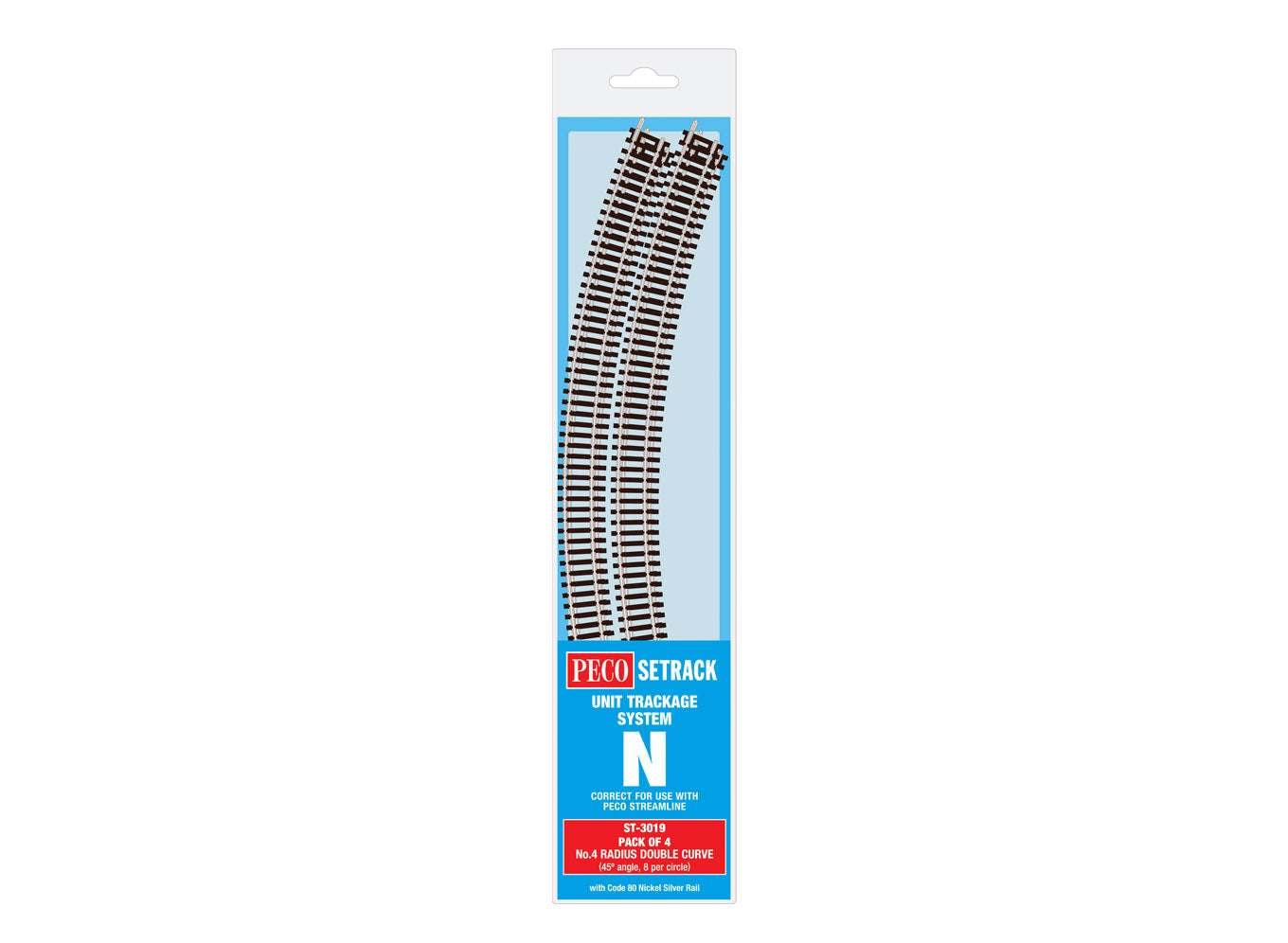 ST3019 - PECO Setrack - N - Code 80 - No.4 Radius Double Curve Multipack (8)