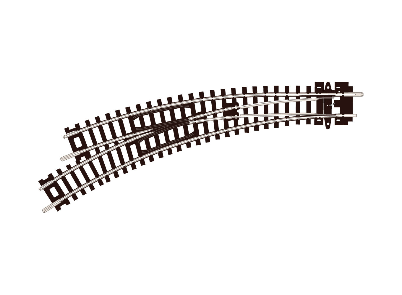 ST45  - PECO Setrack - N - Code 80 - Left Hand Curved Turnout Insulfrog