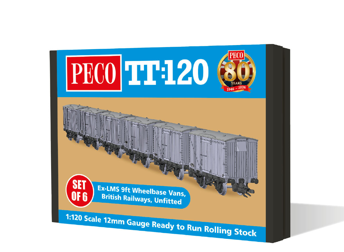 TTR61302 - PECO - TT:120 - LMS/BR 9ft Wheelbase Vans Unfitted (Set of 6)