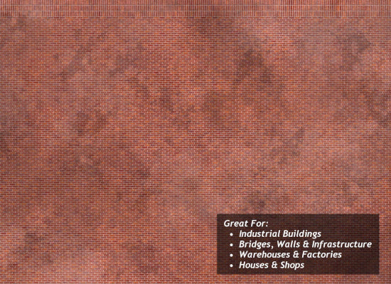 TX100 - Scale Model Scenery - OO/HO - Victorian Weathered Red Brick Texture Paper (Pack of 5)
