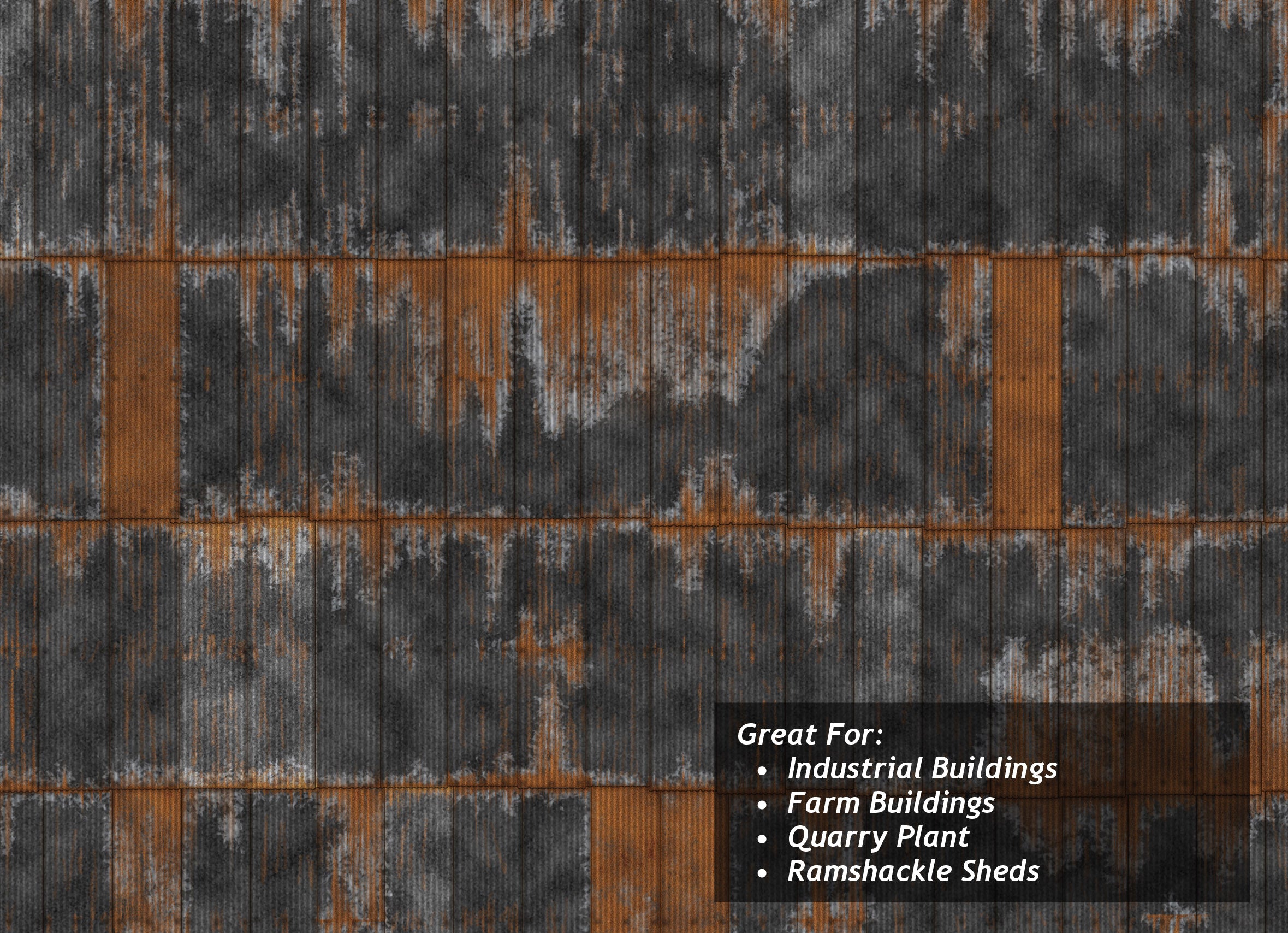TX104 - Scale Model Scenery - OO/HO - Rusty Black Painted Corrugated Iron (Pack of 5)