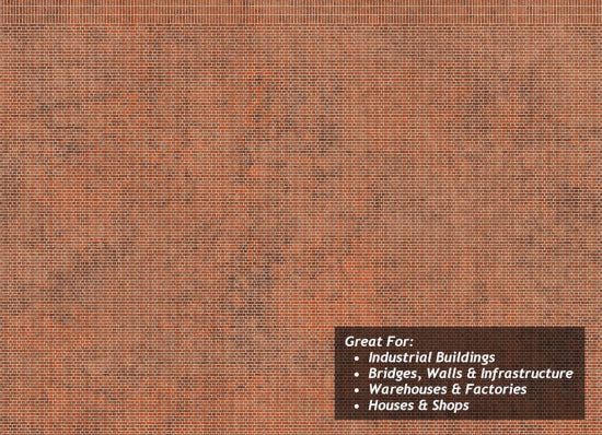 TX108 - Scale Model Scenery - OO.HO - Old Red Brown Brick Texture Paper (Pack of 5)