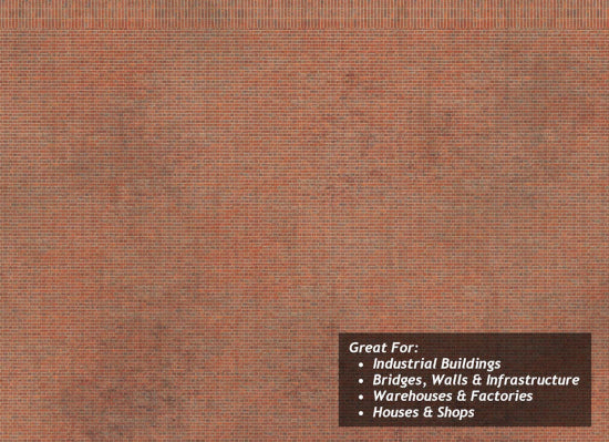 TX198 - Scale Model Scenery - OO/HO - English Bond Red Brick Texture Paper (Pack of 5)