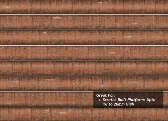 TX258 - Scale Model Scenery - OO/HO - English Bond Weathered Red Brick Platform Wall Wraps (18mm to 20mm high)