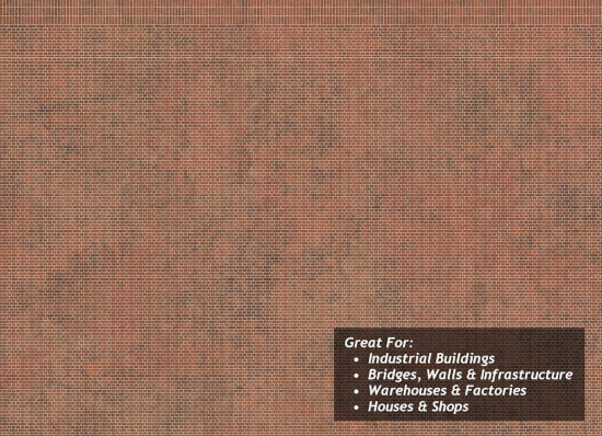 TX263 - Scale Model Scenery - OO/HO - English Bond Dirty Red Brick Texture Paper (Pack of 5)