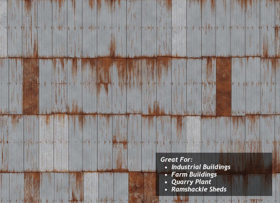 TX280 - Scale Model Scenery - OO/HO - Rusty & Weathered Corrugated Iron Texture Paper (Pack of 5)