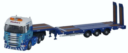 NSHL01ST - Oxford Diecast - Scania Highline Nooteboom 3 axle Semi Low Loader Stobart Rail
