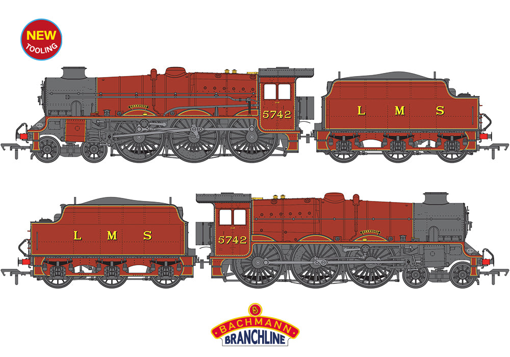 35-975 - Bachmann - LMS Jubliee with Riveted Tender 5742 'Connaught' LMS Crimson Lake OO