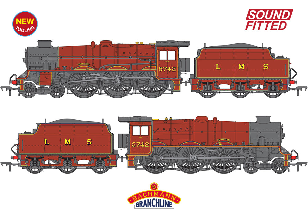 35-975SF - Bachmann - LMS Jubliee with Riveted Tender 5742 'Connaught' LMS Crimson Lake OO